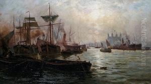 Shipping On The Thames, With The Tower Beyond by Charles John de Lacy
