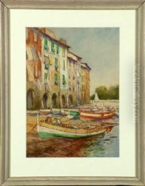 An Italian Harbour With Fishing Boats Drawn Up In The Foreground - view 1