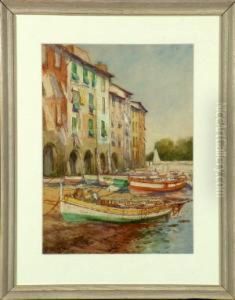An Italian Harbour With Fishing Boats Drawn Up In The Foreground by Charles John de Lacy