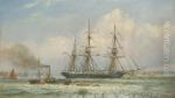 A Three-master And A Paddle Steamer In An Estuary - view 1