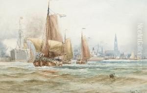 Shipping In A Dutch Harbour; A Dutch Barge On A Canal