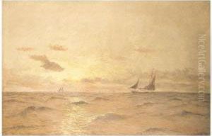 Seascape At Sunset With Fishing Boats by Charles John de Lacy