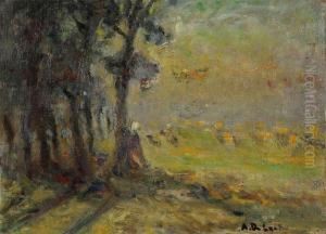 Landscape With Trees And Haystacks by Alois De Laet