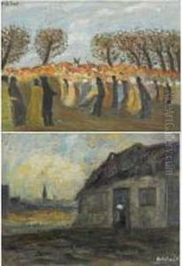 Procession And A Figure Near A Farmhouse by Alois De Laet