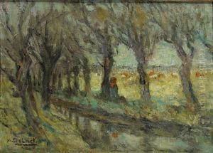 Saules Etetes Au Bord D'un Ruisseau by Alois De Laet