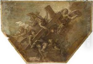Trois Anges Et Putti Portant La Croix by Charles de Lafosse