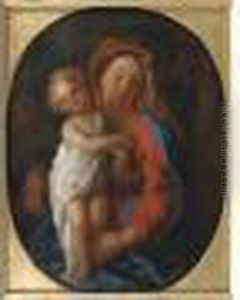 Vierge A L'enfant Dans Un Ovale Peint