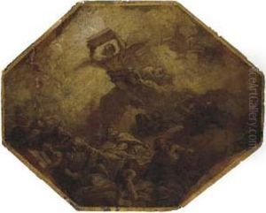 An Angel Holding A Book Above Figures Seated On Clouds by Charles de Lafosse