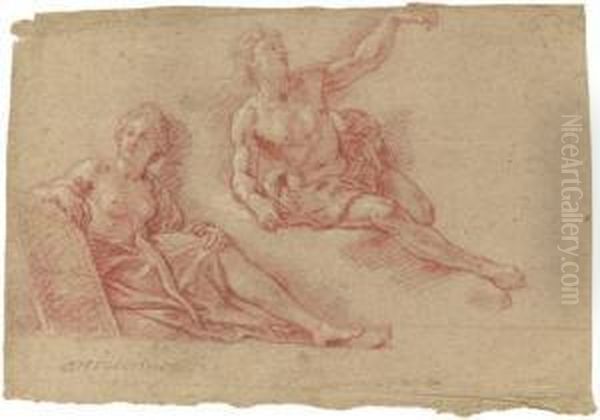 A Reclining Allegorical Figure Of Architecture With A Recliningnude Lifting His Arm - view 1