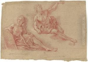 A Reclining Allegorical Figure Of Architecture With A Recliningnude Lifting His Arm A Reclining Allegorical Figure Of Architecture With A Recliningnude Lifting His Arm