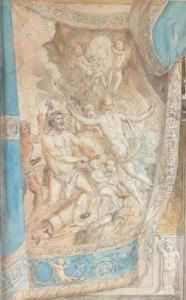 Vulcain Presentant A Mercure Un Bouclier Orne De Fleurs De Lys, Trompe L'oeil by Louis-Felix De Larue