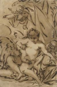 Leda Et Le Cygne Entoures De Putti by Louis-Felix De Larue