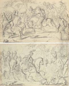 A Band Of Christian Knights
Slaying A Dragon; And A Band Of Christian Knights Confronted By Harpies
And Demons by Louis-Felix De Larue
