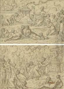 Sacrifice To Diana; Also A Companion Drawing by Louis-Felix De Larue