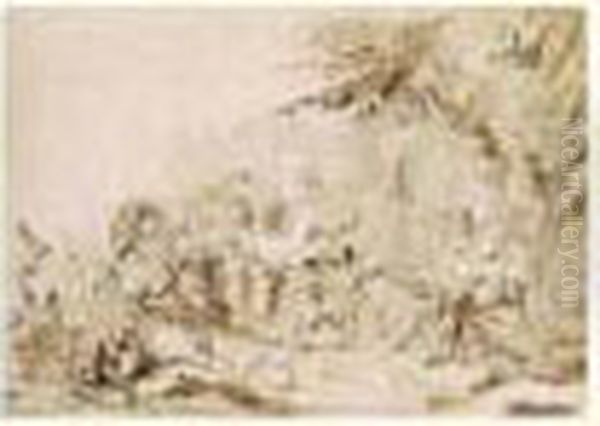 Scene De Bacchanale : A Gauche 
Des Faunes Enleve Une Femme ; A Droite, Au Dessus D'un Enchevetrement De
 Corps, Des Faunes Attirent Une Femme Sur Un Tertre. - view 1