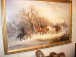 A Snow Covered Landscape With Horses And Riders