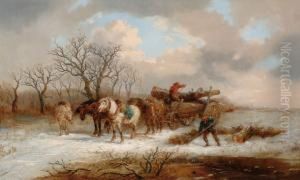 Winter Landscape With Horseand Carriage by Alexis de Leeuw