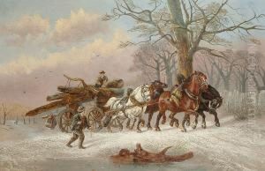 A Log Team In Winter.