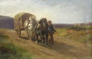Heavy Horses Driving A Hay Cart