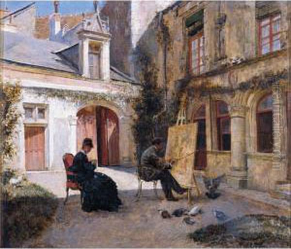 El Patio Del Artista (artist Painting In A Courtyard) - view 1