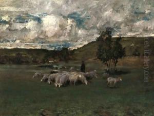 View near Polling with sheep