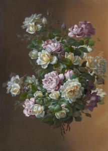 Pink And White Roses by Paul De Longpre