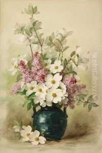 Lilacs And Dogwood In A Blue Vase