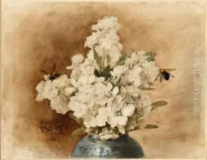 Paperwhites And Two Bumblebees by Paul De Longpre