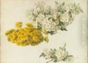 Study Of Apple Blossoms And Dandelions by Paul De Longpre