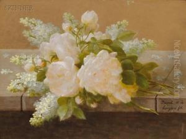 White Roses And Lilacs Upon A Marble Sill - view 1