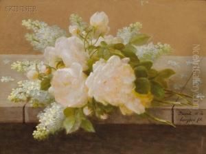 White Roses And Lilacs Upon A Marble Sill by Paul De Longpre