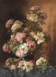 Bouquet Of Pink And White Peonies by Paul De Longpre