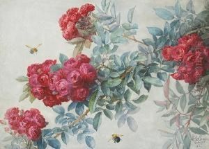 Red Roses And Bumblebees by Paul De Longpre