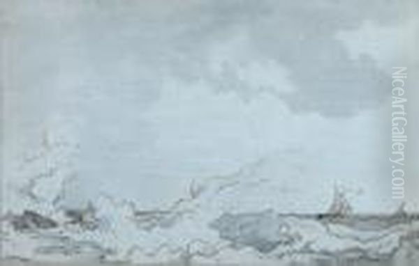Fishing Boats Off The Isle Of Wight In A Rough Sea - view 1