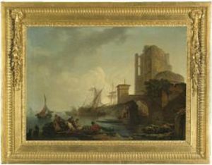 A Calm: A Harbour Scene, With Fishermen Resting Near Ruins A Calm: A Harbour Scene, With Fishermen Resting Near Ruins