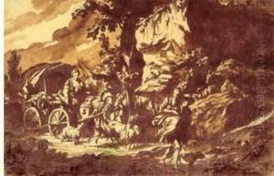 Scene De Genre : Paysans Sur Une Route by Philip Jacques de Loutherbourg