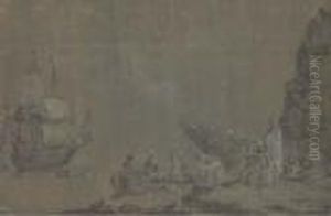 Des Marins Debarquant Des Ballots Sur Une Berge, Des Voiliers Dansle Fond by Philip Jacques de Loutherbourg