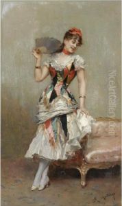 Aline Con Albanico (aline With A Fan) by Raimundo de Madrazo y Garreta