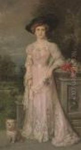Portrait Of A Lady In A Pink Dress by Ricardo de Madrazo y Garreta