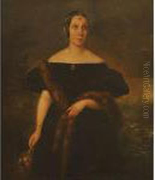 Retrato De Dona Maria Teresa Roca Detogores, De Medio Cuerpo, En Un Jardin - view 1