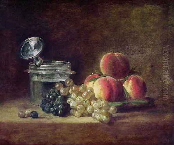 Still Life with a Basket of Peaches, White and Black Grapes with Cooler and Wineglass, c.1759 - view 1