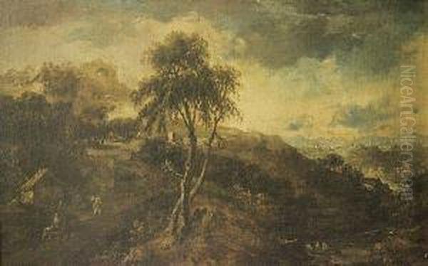 A Hunting Scene With Ruins Beyond; Travellers In A Landscape With A Town Beyond - view 1