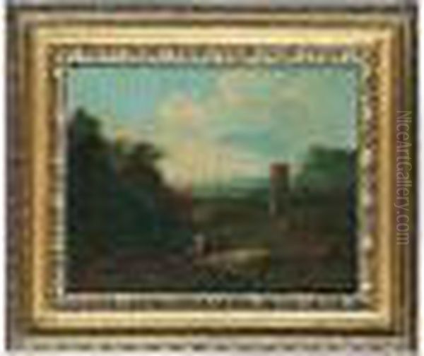 A Rocky Landscape With Travellers On A Track, A Town In The Distance Beyond - view 1