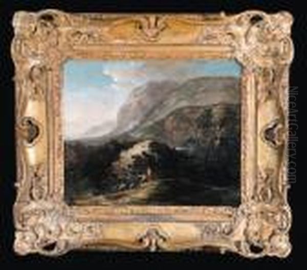 Eine Weite Felslandschaft Mit
Zwei Figuren An Einem Wasserfall Undeine Weitere Mit Einem Wagen Auf
Schienen - view 1