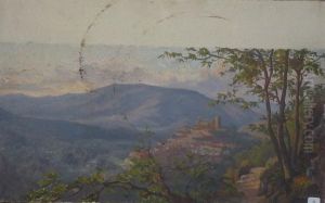 Vue D'un Village De Montagne by Etienne De Martenne