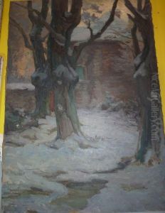 Arbres Et Maisons Sous La Neige by Etienne De Martenne