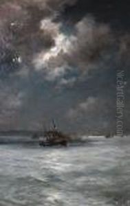 A Paddle Steamer On A Moonlit Sea