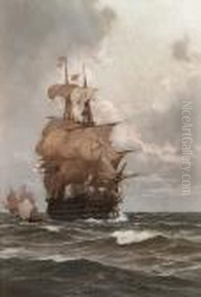 'victory', Possibly With Captain
Blackwood Leaving To Return To His Own Ship, The Frigate 'euryalus',
After A Meeting With Nelson - view 1