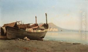 The Bay Of Naples With The Castel Dell'ovo by Eduardo de Martino