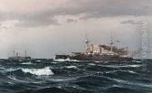 An Argentinian Cruiserwith A Frigate In The Background by Eduardo de Martino